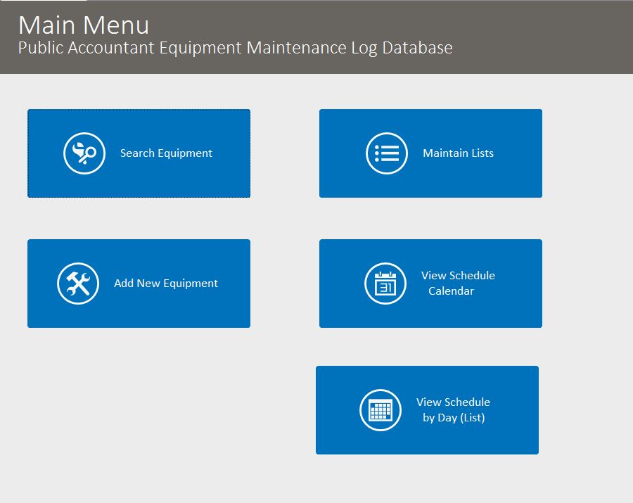 Public Accountant Equipment Maintenance Log Tracking Database Template